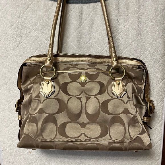 Large tan and gold Addison Coach handbag/purse/laptop business bag. - Picture 2 of 11
